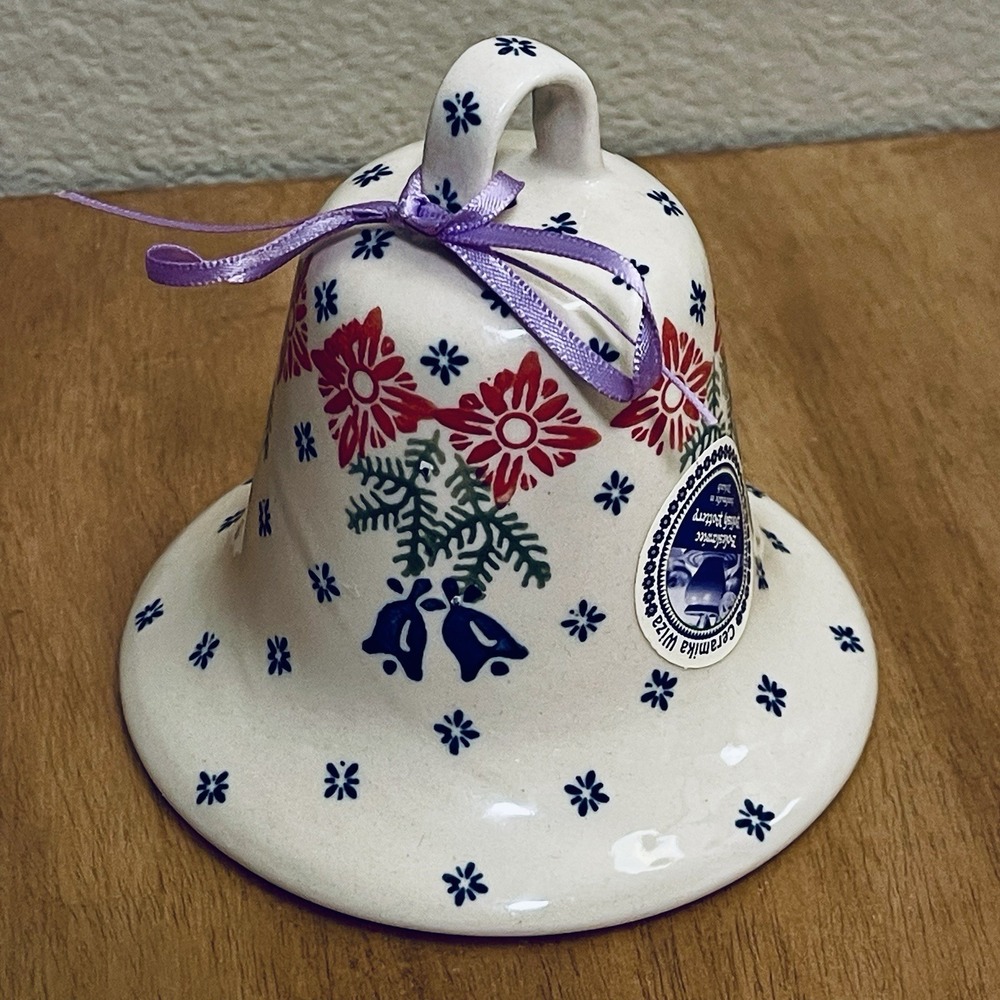 Polish Pottery Boleslawiec Christmas Bell Ornament Handmade Approx. 4.5x4.5 Inch